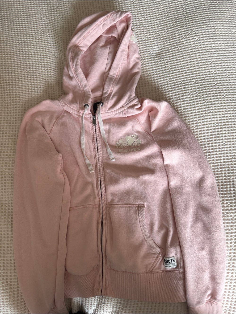 Roots Light Pink Zip-Up Hoodie with Logo